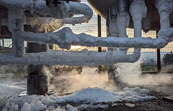 View of a frozen pipelines and valves